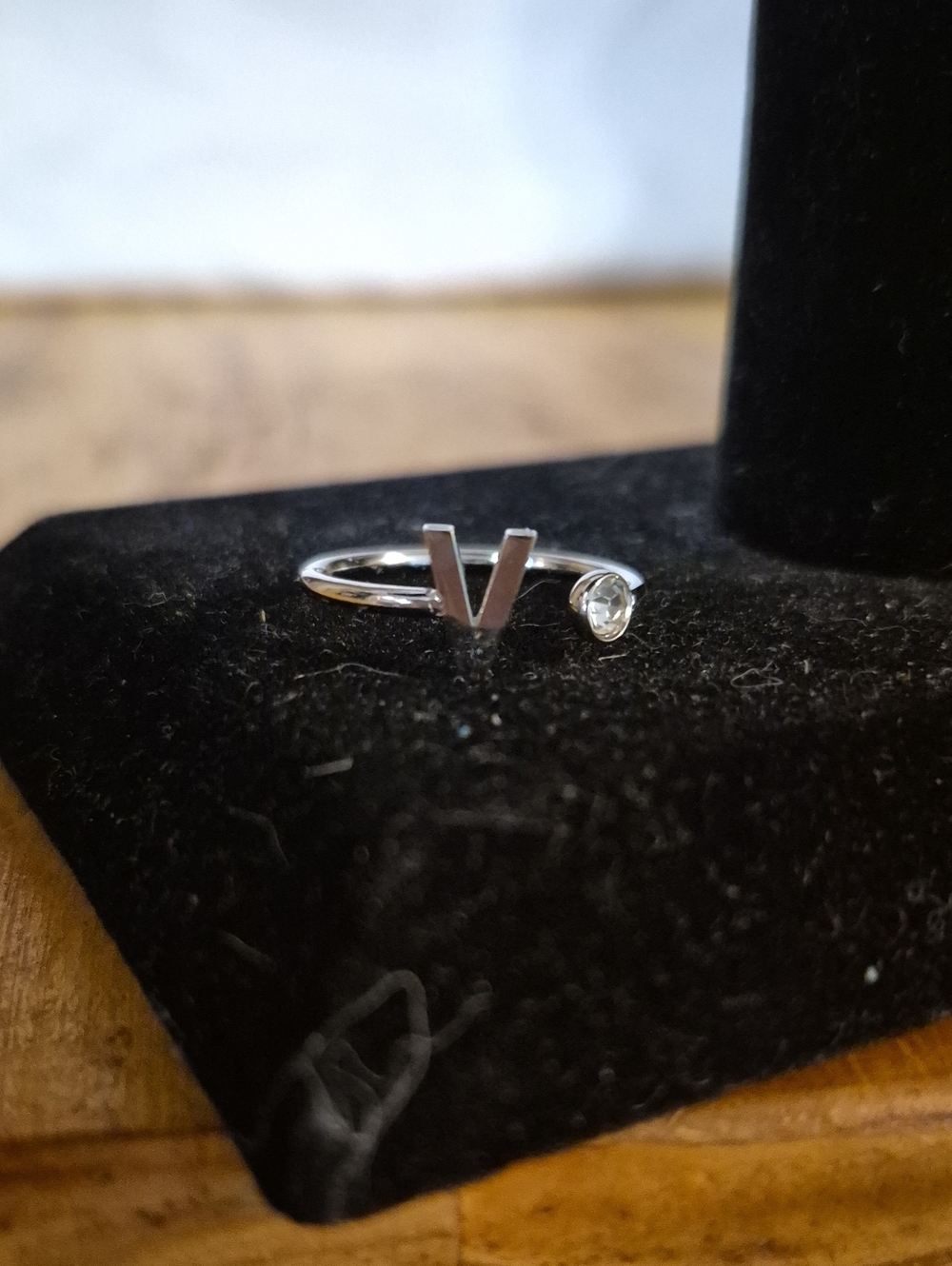 Plunder Silver Open V Ring with Clear Stone